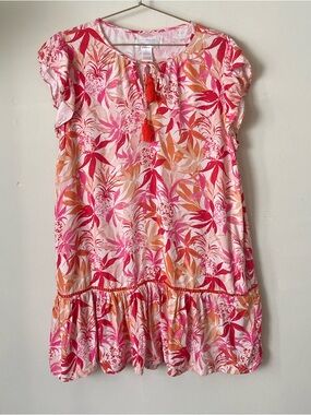 Stella Parker Floral vacations colorful boho Pink & Orange mini dress L